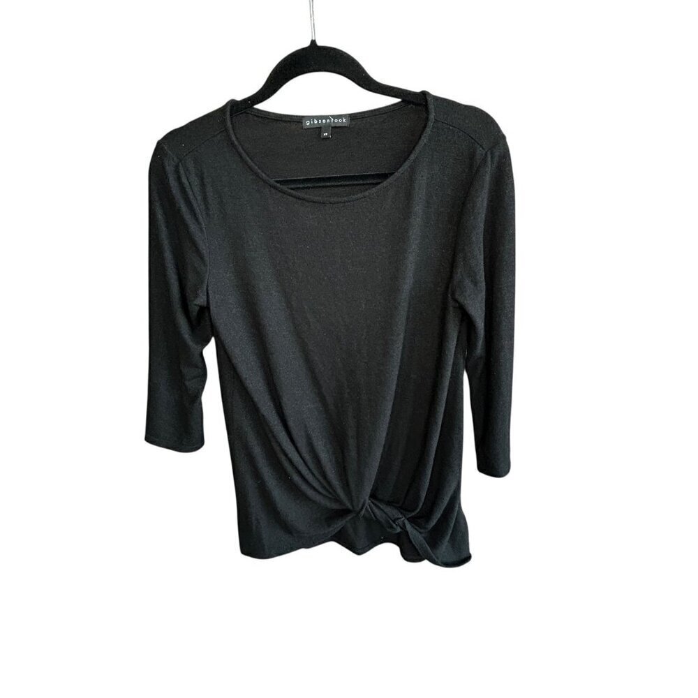 Gibson Look Black Twist Front Long Sleeve Casual Round Neck Sweater Size XS